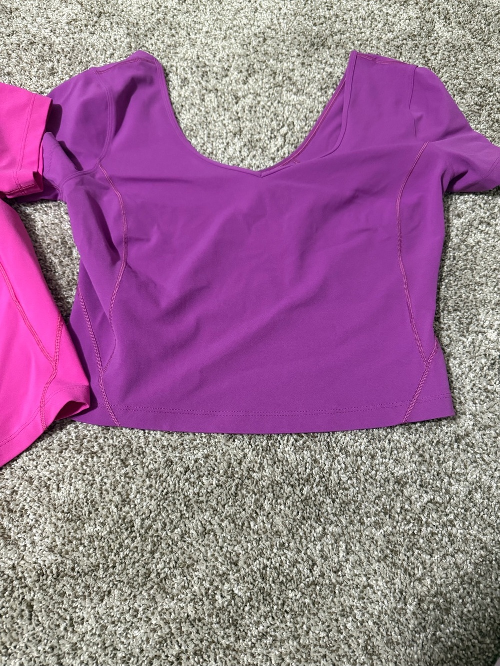 lululemon athletica Pink & Purple Cropped Scoop Neck Tops - Picture 2 of 6